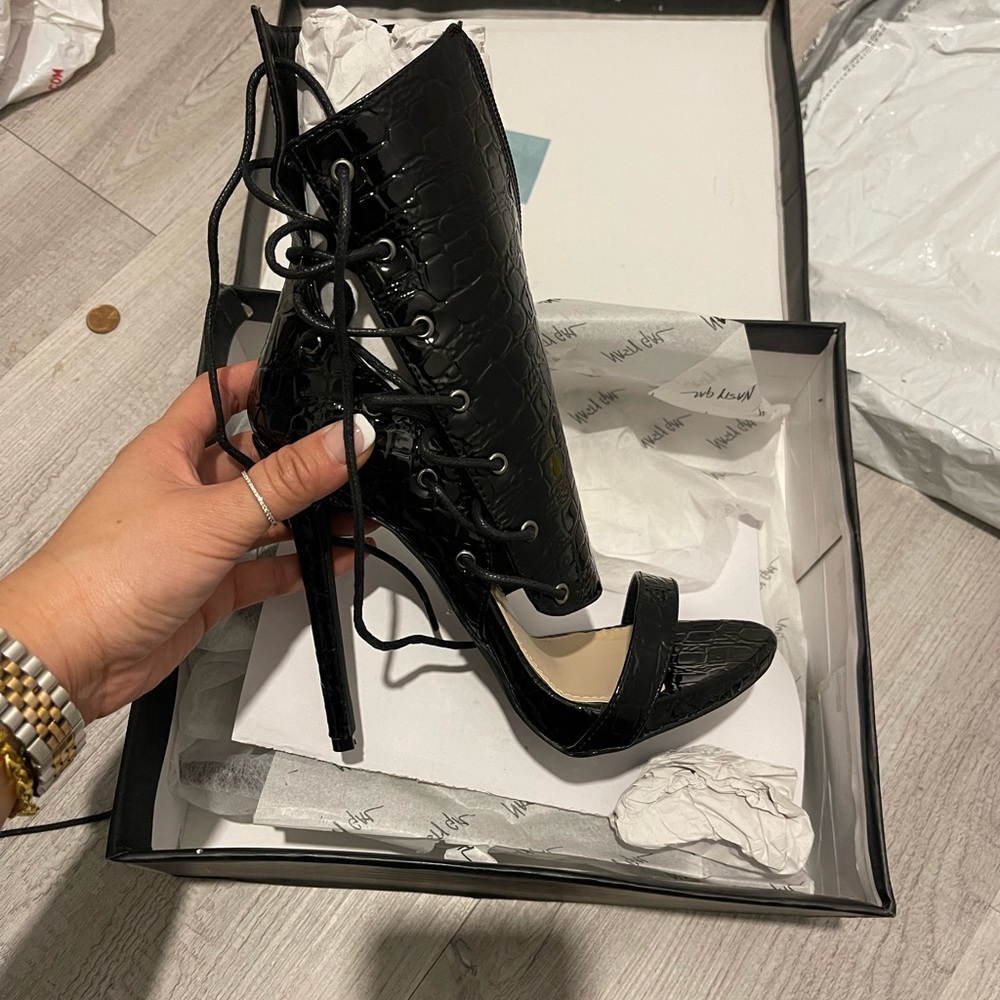 Nasty Gal Croc print Lace up Heels